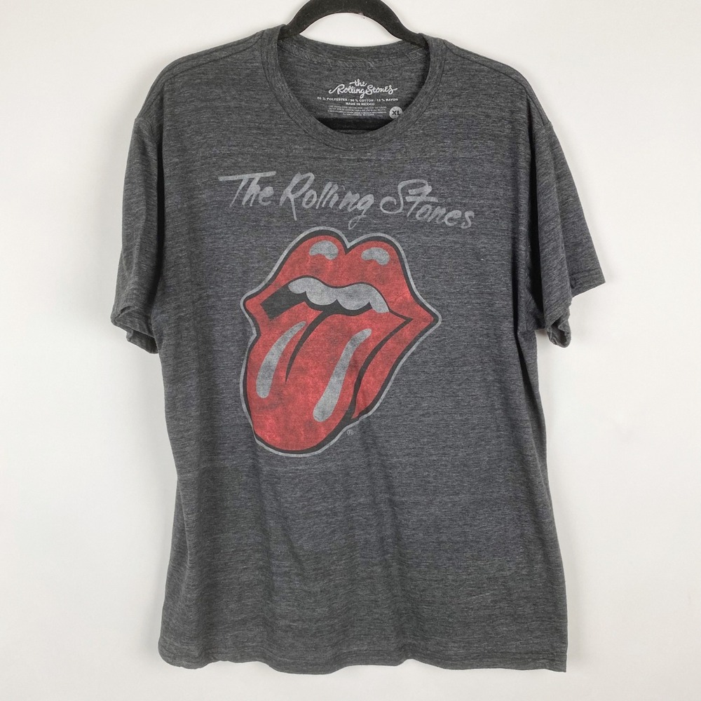 The Rolling Stones‎ Graphic T-Shirt Women XL Gray Tongue Lips Logo Band Tee
